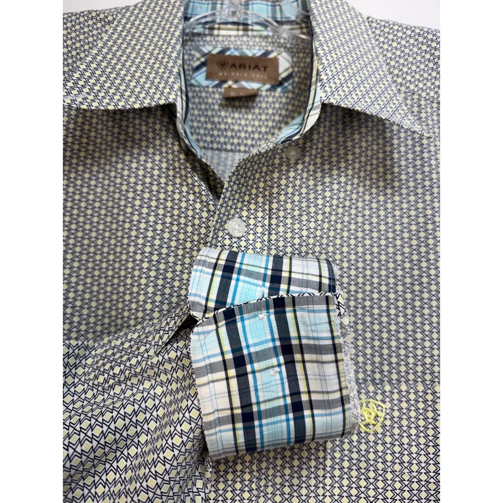Ariat Mens XL Tall Wrinkle Free Western Button Down Shirt Geometric Diamond (Q17
